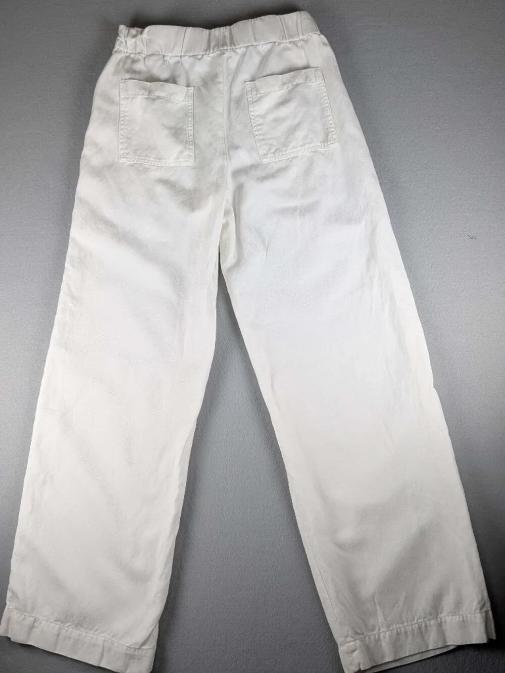 Banana Republic White Wide Leg Pants Elastic Waist Linen Blend Pockets Sz S